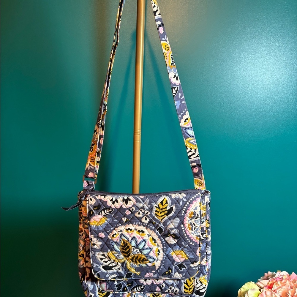 Vera Bradley Bohemian Blue and Yellow Crossbody Bag with Paisley Print - Picture 1 of 10